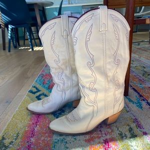 Vtg Acme Cowboy Boots 9.5 / 8.5 Cowgirl Western Cream 80s Vintage